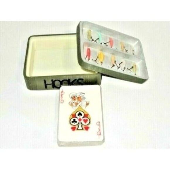 Dezine Porcelain Fishing Trinket Box Hand Painted Lures Hooks Fish Playing Cards - Picture 4 of 5